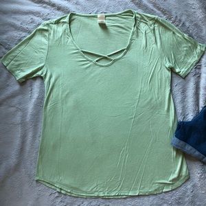 Pinkblush mint green criss cross short sleeve top